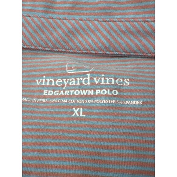 Vineyard Vines Edgartown Polo Shirt XL Pink Blue Striped Pima Cotton Blend Mens - Picture 2 of 5